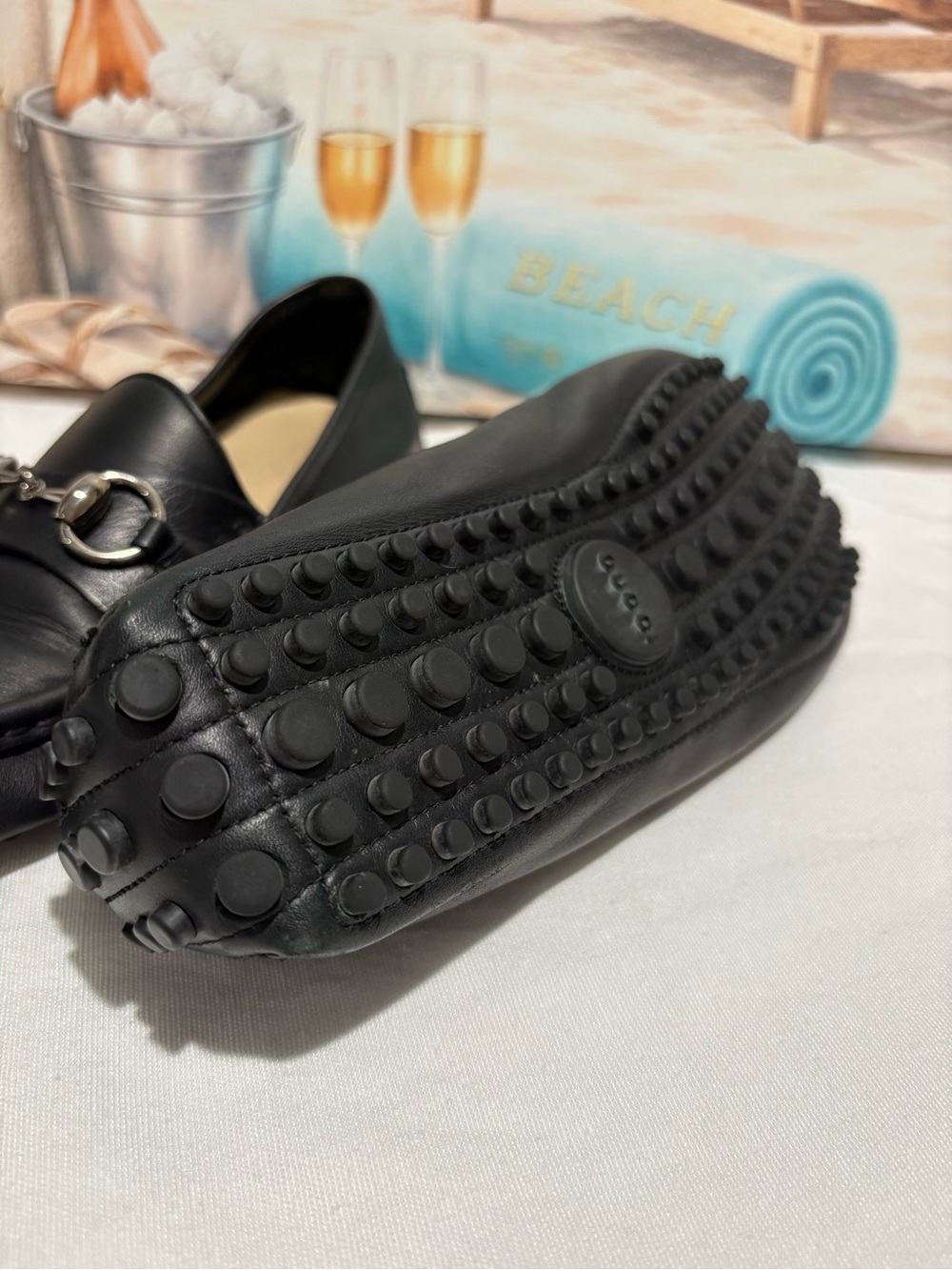 Authentic Gucci Black Leather Horsebit Driving Loafers Size 38.5 with box - Picture 5 of 12
